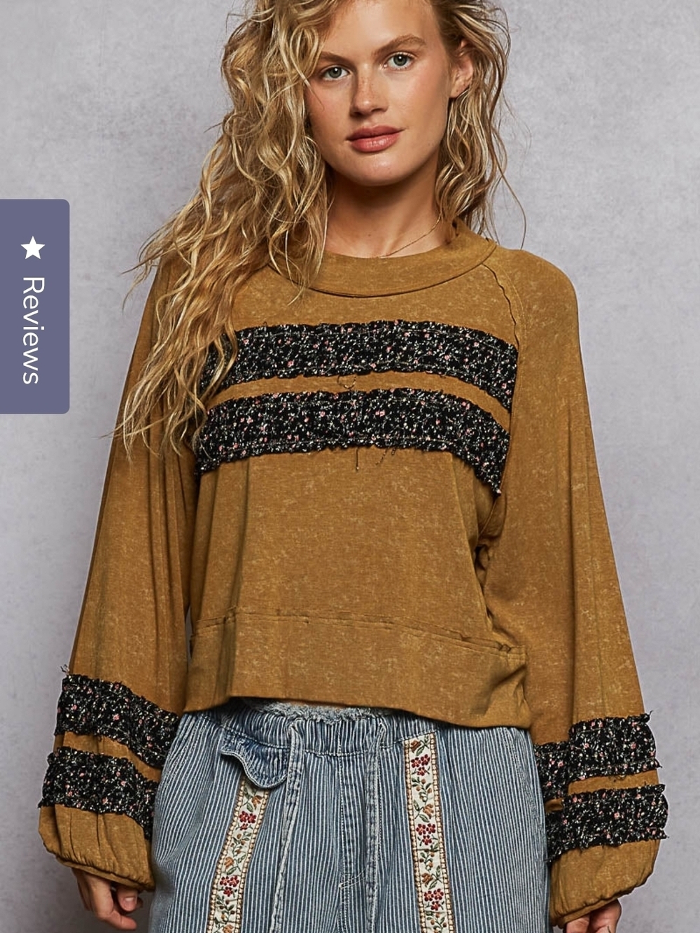 NEW!!! POL Women's Brown Pullover Top with Textured Black Trim, NWT
